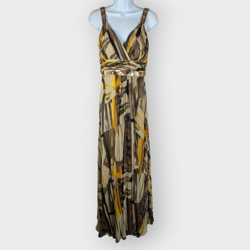 Nina Austin Silk Formal Gown | L | Metallic Beaded Sequin | Event Ball Gala